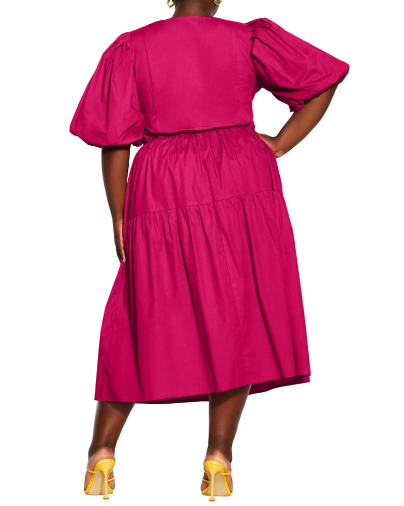 Back of a model wearing a size XS Vienna Dress in Magenta by City Chic. | dia_product_style_image_id:214877